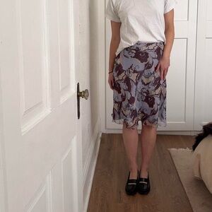 Vintage Silk Blue and Purple Midi Skirt